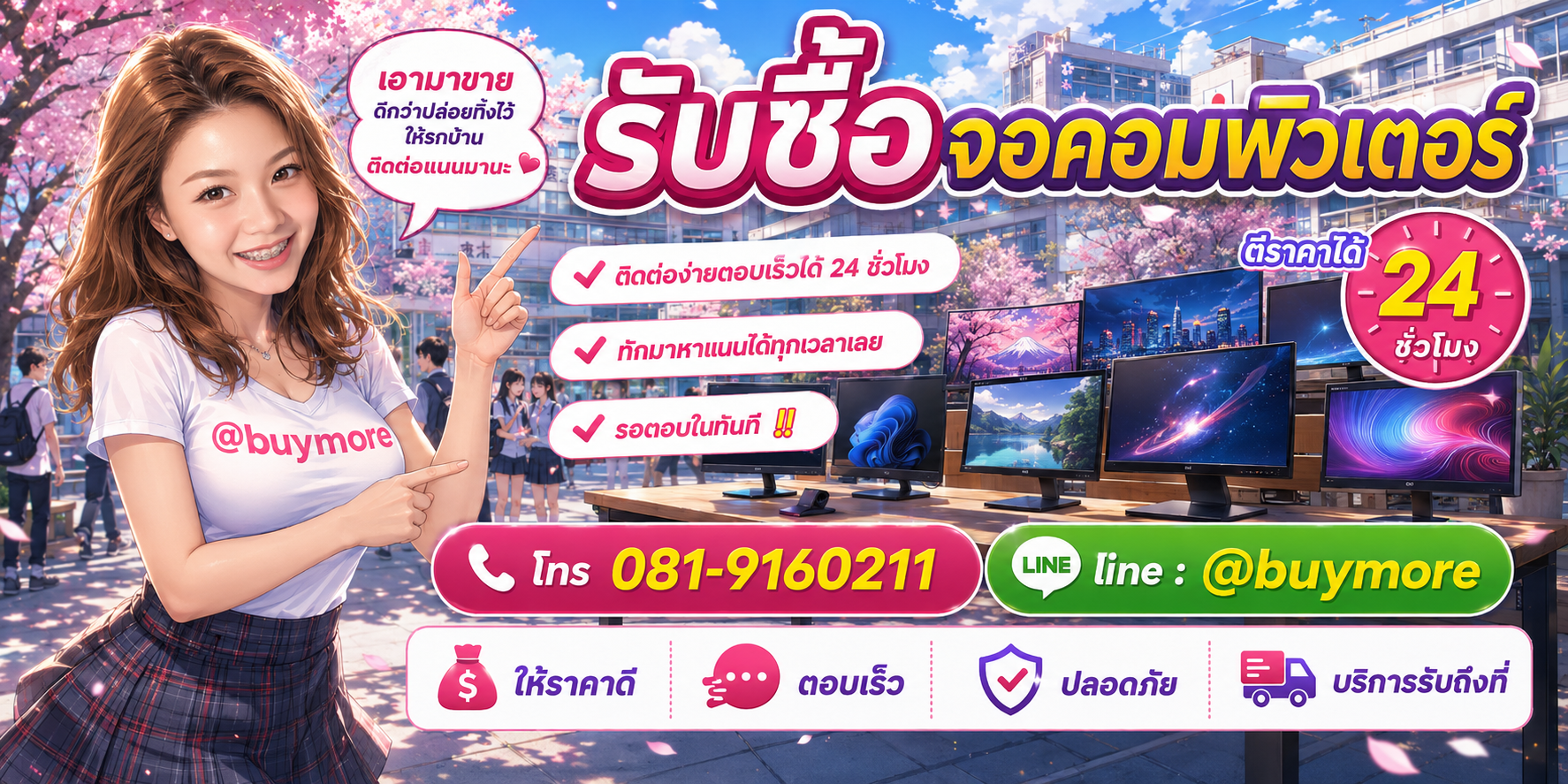 รับซื้อของมือสอง ติดต่อ Buymore 24 ชั่วโมง โทร 081-9160211 LINE @buymore