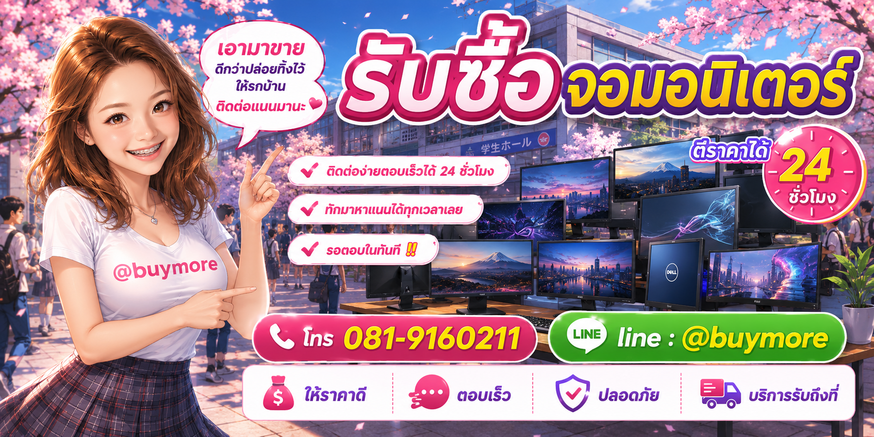 รับซื้อของมือสอง ติดต่อ Buymore 24 ชั่วโมง โทร 081-9160211 LINE @buymore