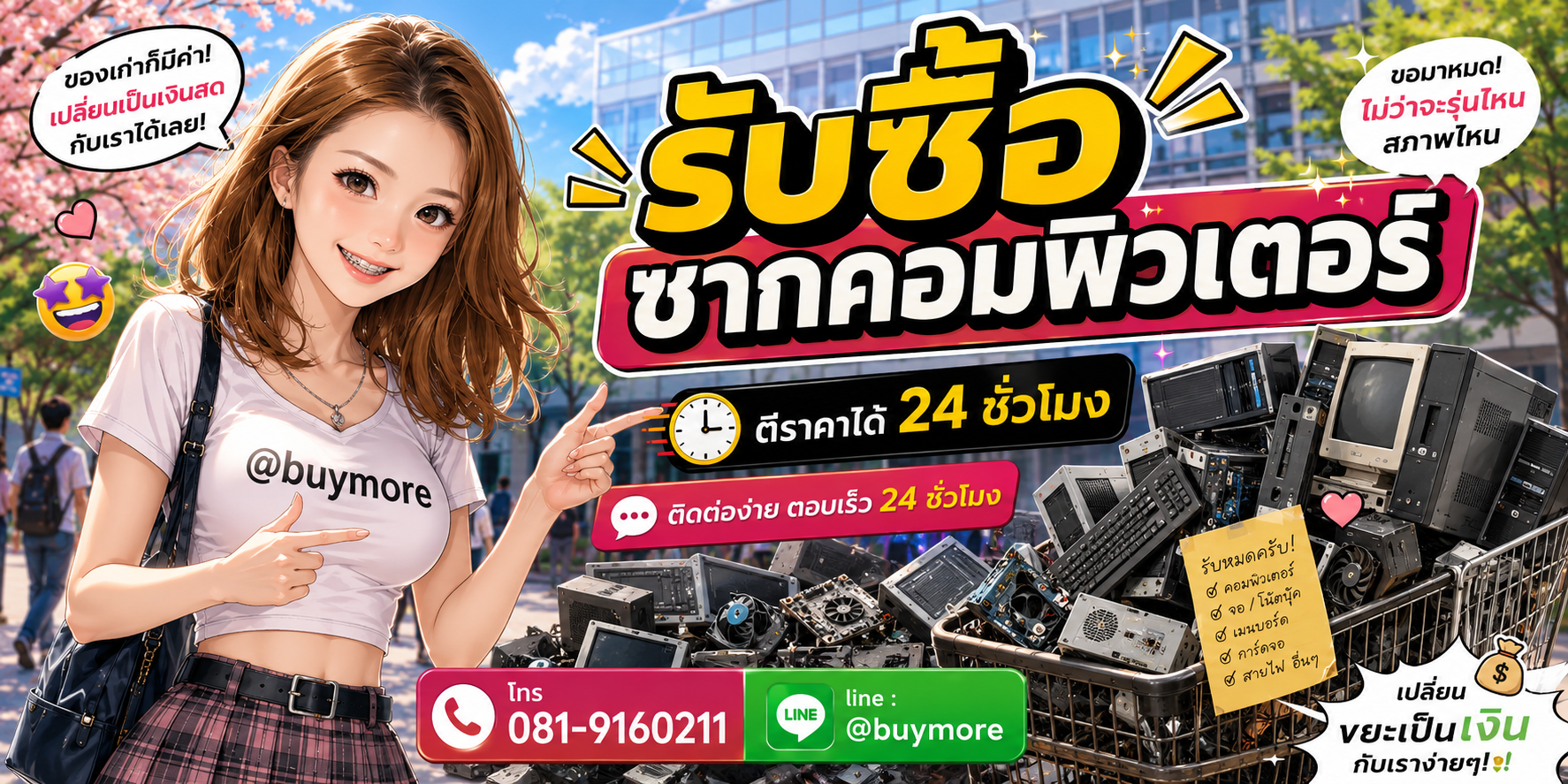 รับซื้อของมือสอง ติดต่อ Buymore 24 ชั่วโมง โทร 081-9160211 LINE @buymore