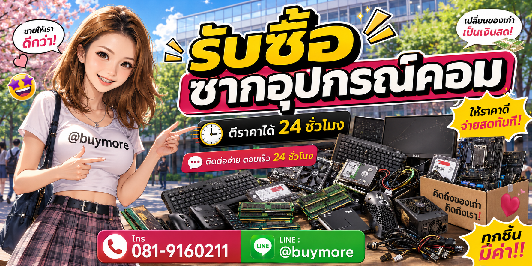 รับซื้อของมือสอง ติดต่อ Buymore 24 ชั่วโมง โทร 081-9160211 LINE @buymore