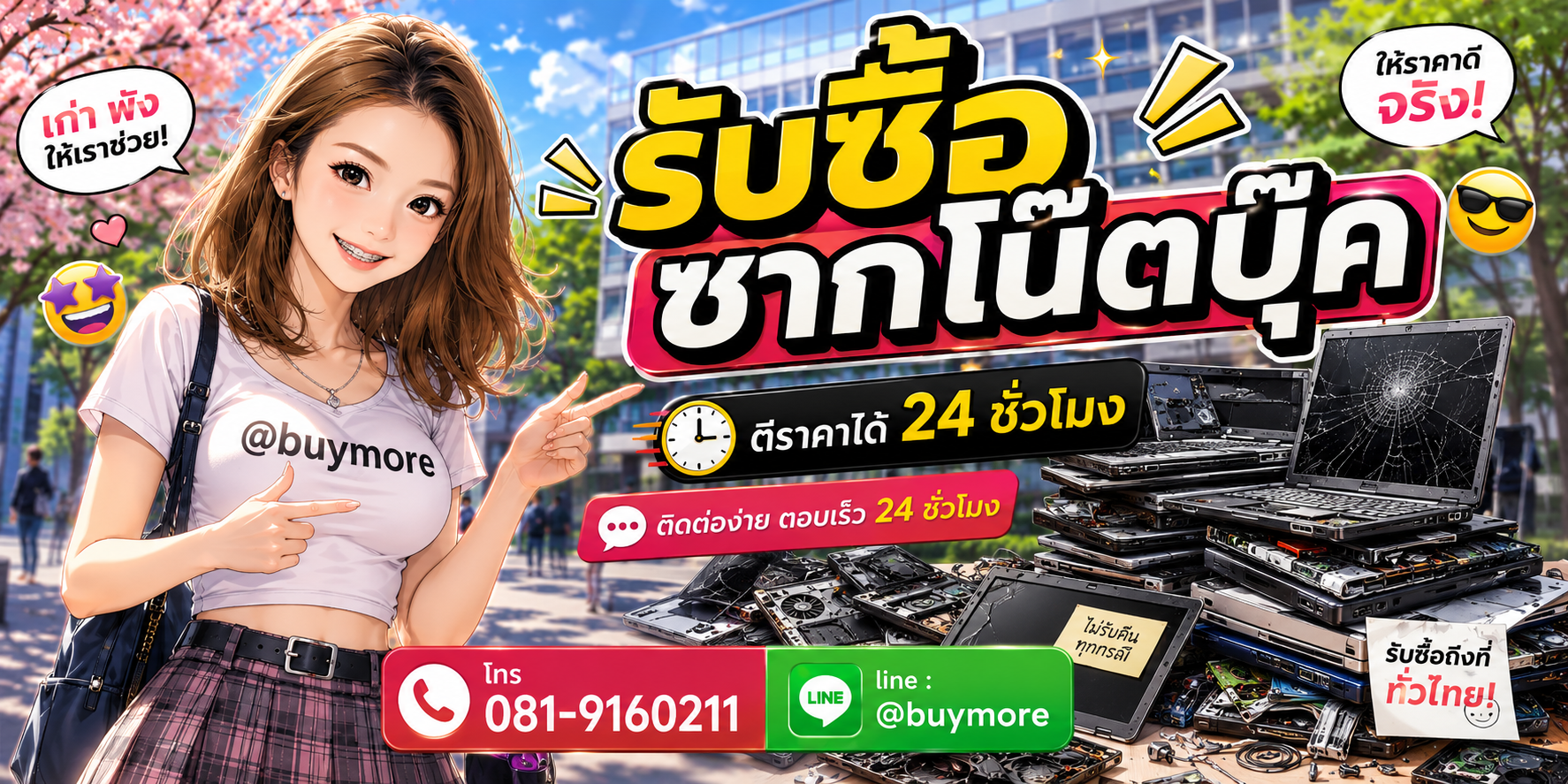รับซื้อของมือสอง ติดต่อ Buymore 24 ชั่วโมง โทร 081-9160211 LINE @buymore