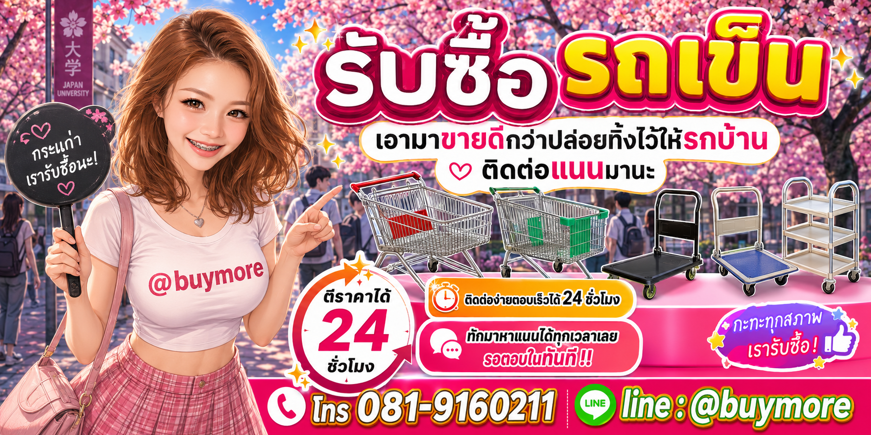 รับซื้อของมือสอง ติดต่อ Buymore 24 ชั่วโมง โทร 081-9160211 LINE @buymore