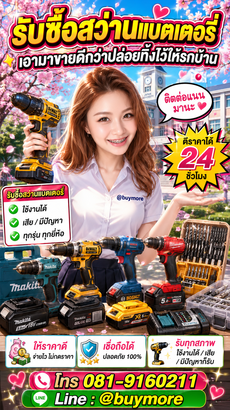รับซื้อสว่านแบตเตอรี่ Buymore.in.th ติดต่อประเมินราคา 24 ชั่วโมง