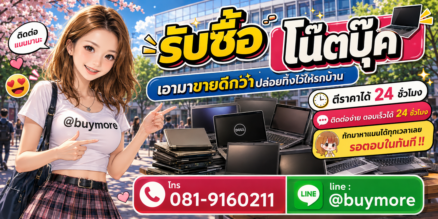 รับซื้อของมือสอง ติดต่อ Buymore 24 ชั่วโมง โทร 081-9160211 LINE @buymore
