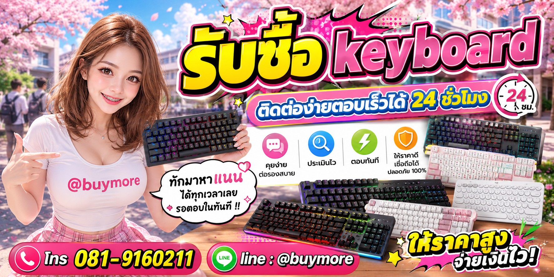 รับซื้อkeyboard ติดต่อ Buymore 24 ชั่วโมง โทร 081-9160211 LINE @buymore