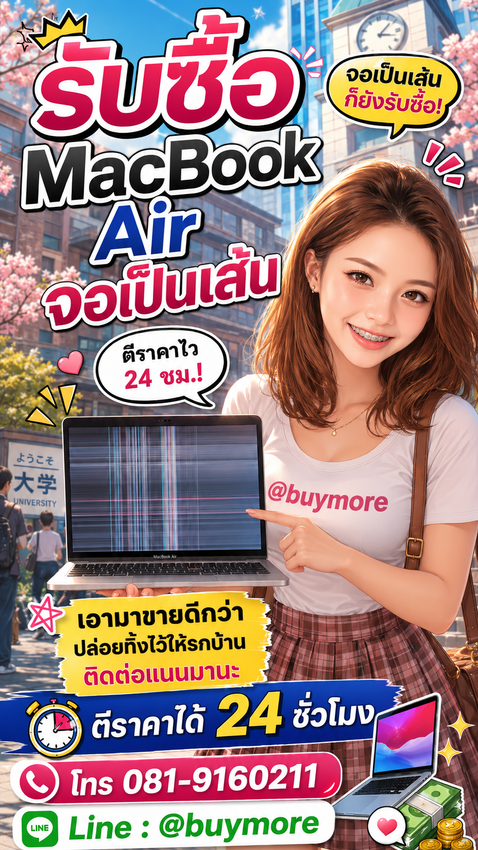 รับซื้อ macbook air จอเป็นเส้น มือสอง Buymore.in.th