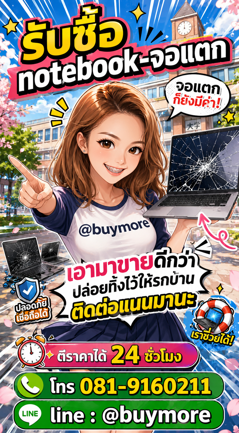 รับซื้อnotebook จอแตก Buymore.in.th ติดต่อประเมินราคา 24 ชั่วโมง